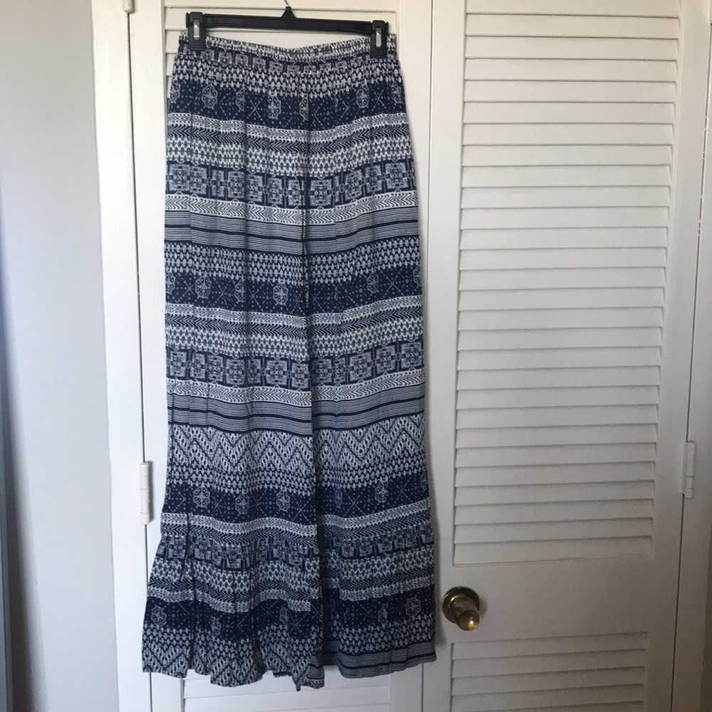 Blue and white patterned maxi skirt